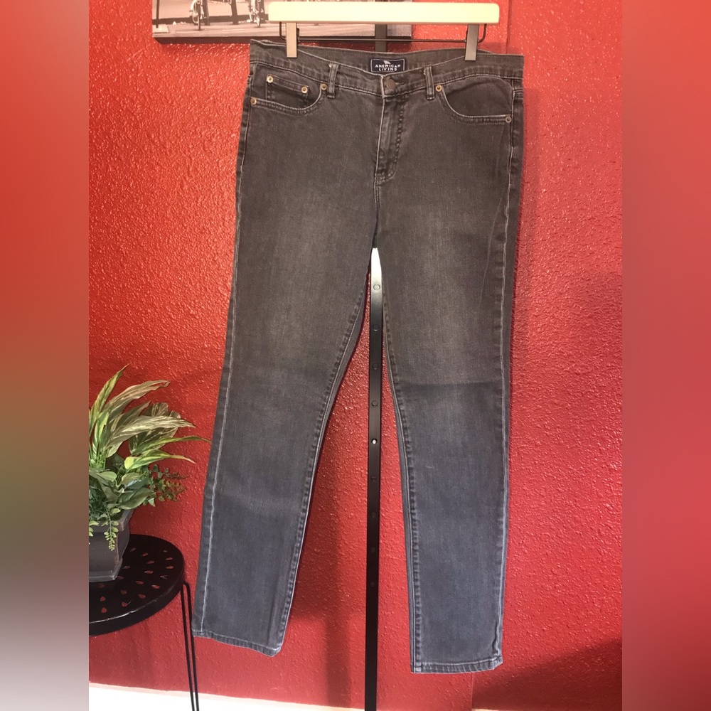 American Living. Size 10. Dark gray straight leg denim jeans.